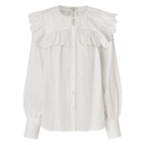 Front product shot of the Oroton Ruffle Yoke Blouse in Antique White and 100% Linen for Women