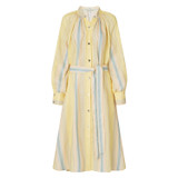 Front product shot of the Oroton Stripe Shirt Dress in Cornsilk and 100% Linen for Women