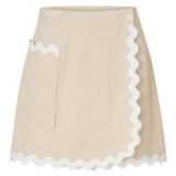 Front product shot of the Oroton Short Wrap Skirt in Ecru and 100% Linen for Women