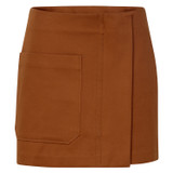 Front product shot of the Oroton Drill Wrap Skirt in Cognac and Cotton Drill for Women