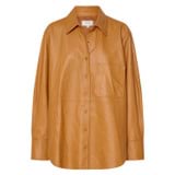 Front product shot of the Oroton Leather Overshirt in Tan and 100% Leather for Women