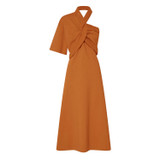 Front product shot of the Oroton Asymmetric Dress in Toffee and 77% Viscose 23% Polyester for Women