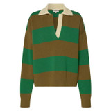 Front product shot of the Oroton Stripe Rugby Knit in Deep Olive and 100% Wool for Women