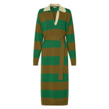 Front product shot of the Oroton Stripe Rugby Dress in Deep Olive and 100% Wool for Women
