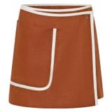 Front product shot of the Oroton Contrast Bind Wrap Skirt in Brandy and 100% Linen for Women
