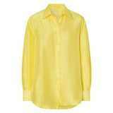 Front product shot of the Oroton Silk Long Sleeve Shirt in Vibrant Yellow and 100% Silk for Women