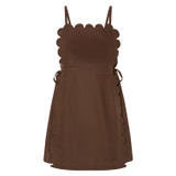 Front product shot of the Oroton Mini Scallop Dress in Dark Chocolate and 100% Linen for Women