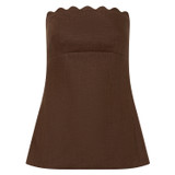 Front product shot of the Oroton Scallop Bodice in Dark Chocolate and 100% Linen for Women