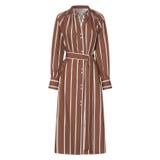 Front product shot of the Oroton Long Sleeve Stripe Dress in Iced Chocolate and 100% Linen for Women