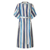 Front product shot of the Oroton Lake Stripe Long Dress in Lake and 100% Silk for Women