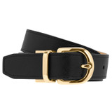 Front product shot of the Oroton Inez Reversible Belt in Navy/Fawn and Saffiano for Women