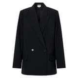 Front product shot of the Oroton Double Breasted Blazer in Black and 53% Polyester 42% Wool 5% Elastane for Women