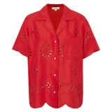 Front product shot of the Oroton Broderie Camp Shirt in Poppy and 100% Linen for Women
