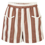 Front product shot of the Oroton Capri Stripe Short in Iced Chocolate and 100% Linen for Women