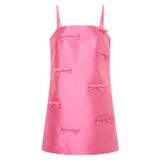 Front product shot of the Oroton Satin Mini Bow Dress in Candy Pink and 85% Polyester, 15% Silk for Women