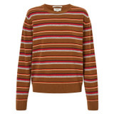 Front product shot of the Oroton Merino Long Sleeve Stripe Crew Knit in Wicker and 100% Merino Wool for Women