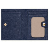 Internal product shot of the Oroton Lilly 4 Credit Card Fold Wallet in Azure Blue and Pebble Leather for Women
