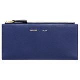 Front product shot of the Oroton Lilly Slim Zip Wallet in Azure Blue and Pebble Leather for Women