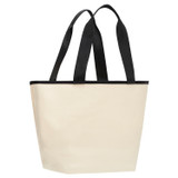 Back product shot of the Oroton Kaia Mini Shopper Tote in Natural/Black and Coated Canvas for Women