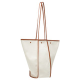 Back product shot of the Oroton Audun Large Tote in Natural/Brandy and Coated Canvas with Smooth Leather Trims for Women