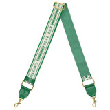 Front product shot of the Oroton Heather Long Webbing Strap in Emerald/Cream and Polyester webbing strap and pebble leather trim for Women
