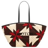 Front product shot of the Oroton Boyd Quilted Tote in Dark Poppy Mix and 100% cotton twill canvas for Women