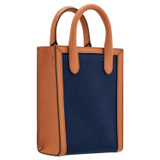 Back product shot of the Oroton Muse Canvas Mini Top Handle in Yacht Blue/Brandy and Canvas and leather trims for 