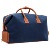 Back product shot of the Oroton Voyager Weekender in Yacht Blue/Brandy and Canvas and leather trims for Women