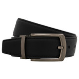Front product shot of the Oroton Porter Saffiano Reversible Belt in Black/Dark Navy and Saffiano leather for Men