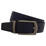 Front product shot of the Oroton Porter Saffiano Reversible Belt in Black/Dark Navy and Saffiano leather for Men
