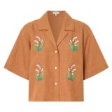 Front product shot of the Oroton Lily Embroidered Shirt in Tan and 100% linen for Women