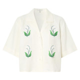 Front product shot of the Oroton Lily Embroidered Shirt in White and 100% linen for Women