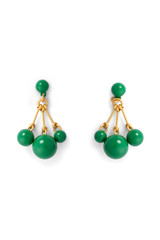 Front product shot of the Oroton Bowman Small Cluster Earrings in Worn Gold/Jewel Green and Brass base metal for Women
