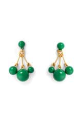 Front product shot of the Oroton Bowman Small Cluster Earrings in Worn Gold/Jewel Green and Brass base metal for Women