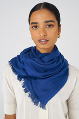 Profile view of model wearing the Oroton Anna Jacquard Wrap in Azure Blue and 72% modal, 28% silk for Women