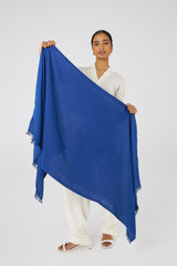 Profile view of model wearing the Oroton Anna Jacquard Wrap in Azure Blue and 72% modal, 28% silk for Women