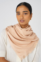 Profile view of model wearing the Oroton Anna Jacquard Wrap in Praline and 72% modal, 28% silk for Women