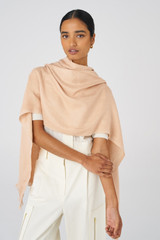 Profile view of model wearing the Oroton Anna Jacquard Wrap in Praline and 72% modal, 28% silk for Women
