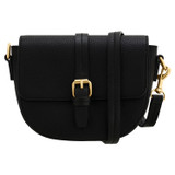 Front product shot of the Oroton Dylan Small Saddle Bag in Black and Pebble leather, smooth leather trims for Women