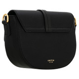 Back product shot of the Oroton Dylan Small Saddle Bag in Black and Pebble leather, smooth leather trims for Women