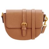 Front product shot of the Oroton Dylan Small Saddle Bag in Tan and Pebble leather, smooth leather trims for Women