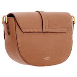 Back product shot of the Oroton Dylan Small Saddle Bag in Tan and Pebble leather, smooth leather trims for Women