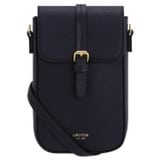 Front product shot of the Oroton Dylan Buckle Phone Crossbody in Dark Navy and Pebble leather, smooth leather trims for Women
