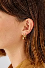 Profile view of model wearing the Oroton Kora Hoops in 18K Gold and Recycled 925 Sterling Silver for Women