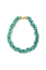 Front product shot of the Oroton Jupiter Necklace in Worn Gold/Turquoise and Brass for Women
