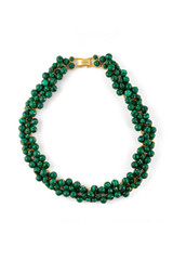 Front product shot of the Oroton Jupiter Necklace in Worn Gold/Malachite and Brass for Women