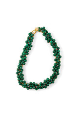 Front product shot of the Oroton Jupiter Necklace in Worn Gold/Malachite and Brass for Women