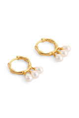Front product shot of the Oroton Melody Multi Pearl Huggies in 18K Gold and Recycled 925 Sterling Silver for Women