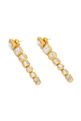 Front product shot of the Oroton Frankie Long Drop Earrings in Worn Gold/Clear and Brass for Women