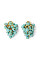 Front product shot of the Oroton Jupiter Earrings in Worn Gold/Turquoise and Brass for Women